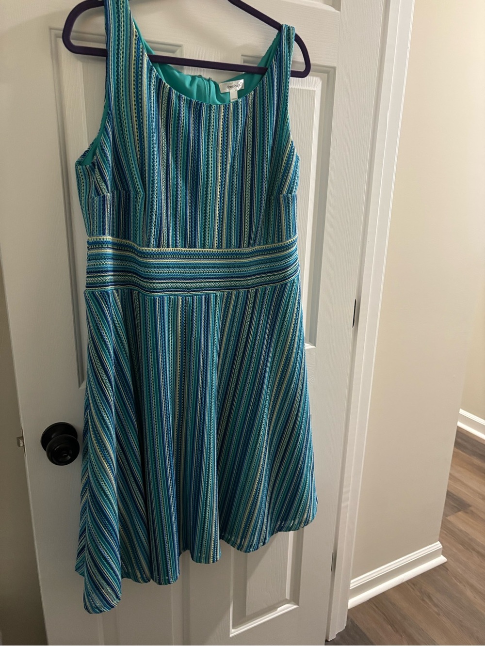 dressbarn Teal & Blue Striped Fit-and-Flare Dress